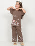 Frill Sleeves Rustic Bloom Cotton Trouser Set (Cocoa Brown)