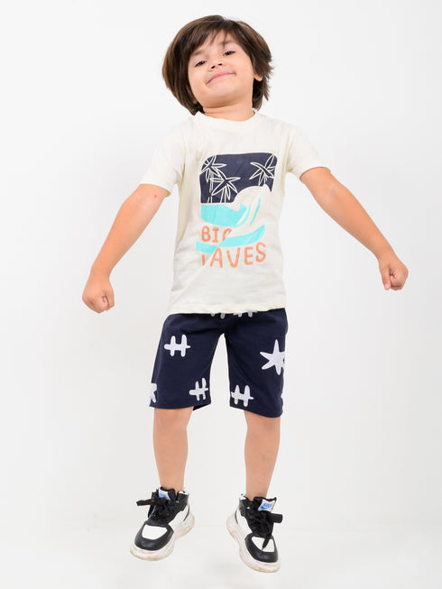 Wave Rider Cotton Short Set (Ivory & Deep Sea Navy)