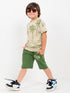 Tiny Safari Vibes Cotton Short Set (Beige & Olive Green)