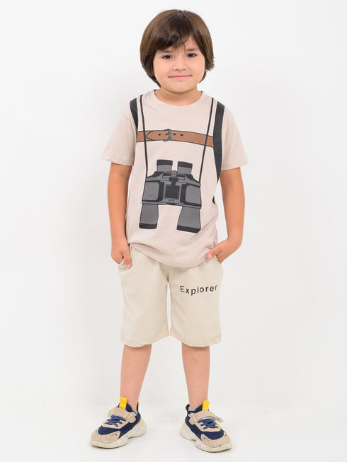 Explorer Vibes Cotton Short Set (Beige)