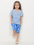 Frill Sleeves Skyline Bows Cotto Short Set (Sky & Royal Blue)