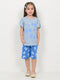 Frill Sleeves Skyline Bows Cotto Short Set (Sky & Royal Blue)