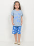 Frill Sleeves Skyline Bows Cotto Short Set (Sky & Royal Blue)