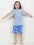 Frill Sleeves Skyline Bows Cotto Short Set (Sky & Royal Blue)