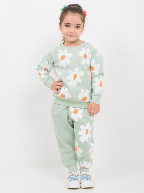 Floral Themed Fleece Suit (Sea Green)