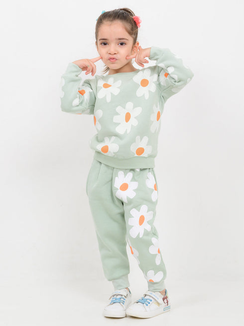 Floral Themed Fleece Suit (Sea Green)