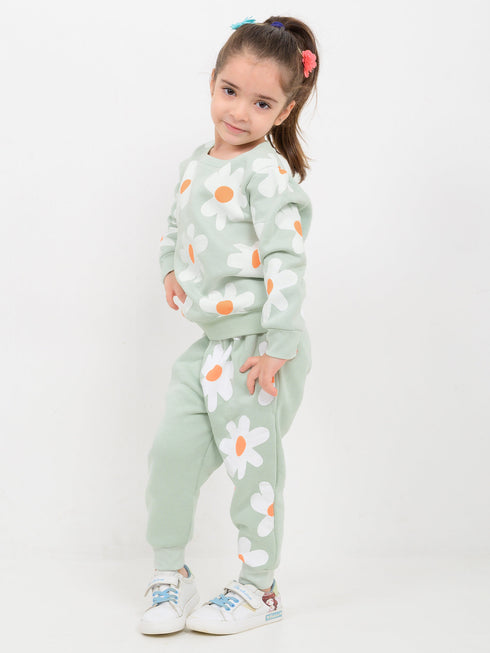 Floral Themed Fleece Suit (Sea Green)