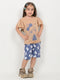 Frill Sleeves Polka Dot Princess Cotton Short Set (Beige & Muted Blue)
