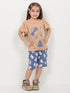Frill Sleeves Polka Dot Princess Cotton Short Set (Beige & Muted Blue)