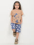 Frill Sleeves Polka Dot Princess Cotton Short Set (Beige & Muted Blue)