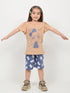 Frill Sleeves Polka Dot Princess Cotton Short Set (Beige & Muted Blue)