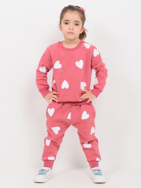 Little Heart Themed Fleece Suit (Rose Pink)