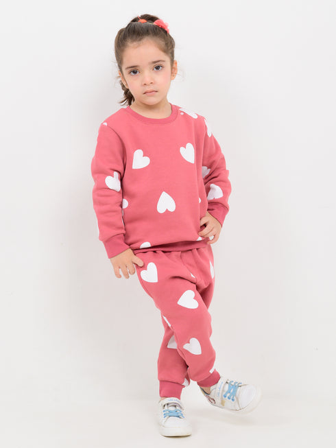 Little Heart Themed Fleece Suit (Rose Pink)