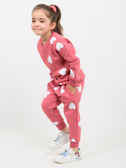 Little Heart Themed Fleece Suit (Rose Pink)