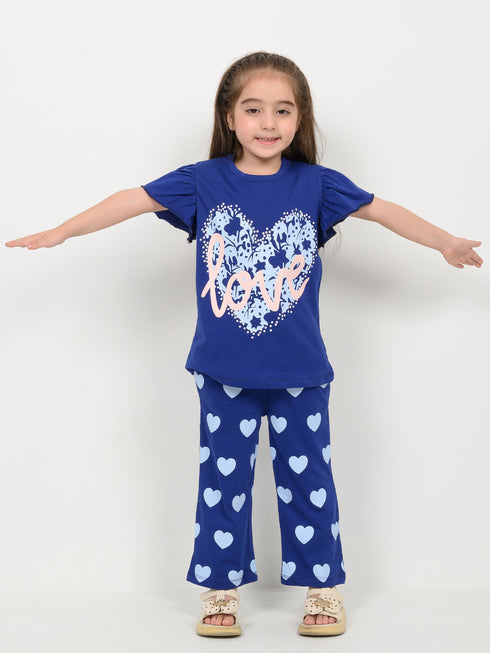 Frill Sleeves The Love Cotton Trouser Set (Navy Blue)