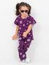Frill Sleeves Purple Flurry Cotton Trouser Set (Purple)