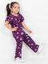 Frill Sleeves Purple Flurry Cotton Trouser Set (Purple)
