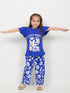 Frill Sleeves The Flower Market Cotton Trouser Set (Royal Blue)