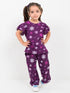 Frill Sleeves Purple Flurry Cotton Trouser Set (Purple)