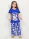 Frill Sleeves The Flower Market Cotton Trouser Set (Royal Blue)