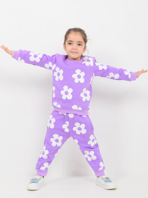 Groovy Flower Themed Fleece Suit (Lavender)