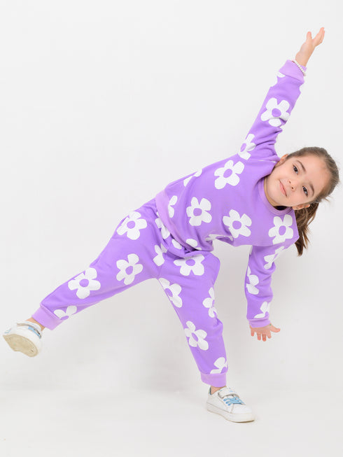 Groovy Flower Themed Fleece Suit (Lavender)