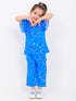 Frill Sleeves Starry Whirl Cotton Trouser Set (Cosmic Blue)