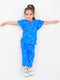 Frill Sleeves Starry Whirl Cotton Trouser Set (Cosmic Blue)