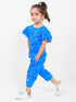 Frill Sleeves Starry Whirl Cotton Trouser Set (Cosmic Blue)