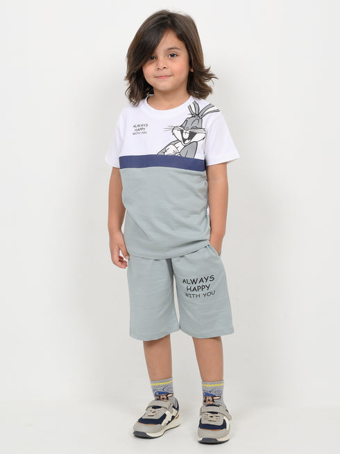 Bugs Bunny Joy Cotton Short Set (White & Grey)