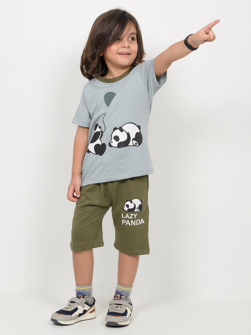 The Lazy Panda Cotton Short Set (Mint & Dark Green)