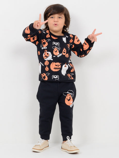 Mini Pumpki Patch Fleece Suit (Deep Black)