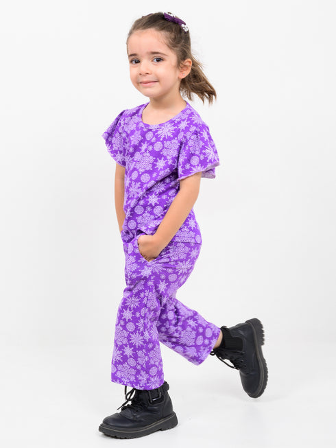 Frill Sleeves Teal Twinkle Cotton Short Set (Electric Teal)