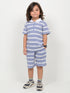 Classic Striped Zip Polo Set (Grey & White)