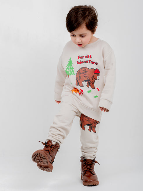 Cozy Forest Bear Fleece Suit (Ivory)