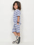 Classic Striped Zip Polo Set (Grey & White)