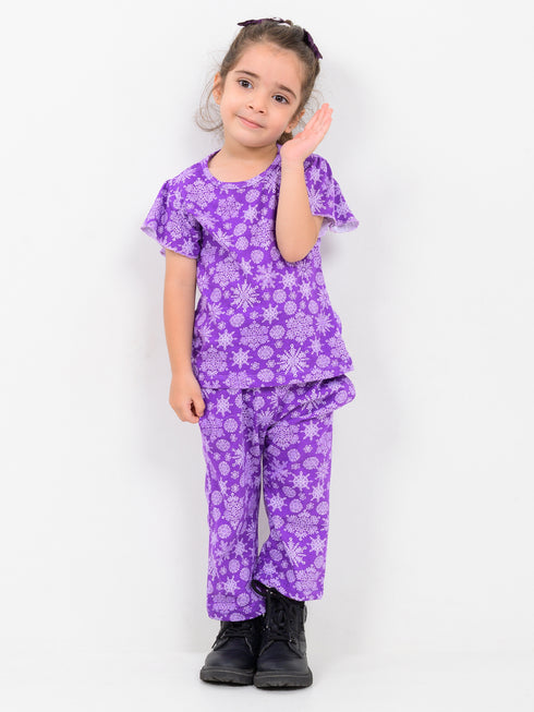 Frill Sleeves Teal Twinkle Cotton Short Set (Electric Teal)