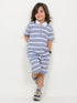 Classic Striped Zip Polo Set (Grey & White)