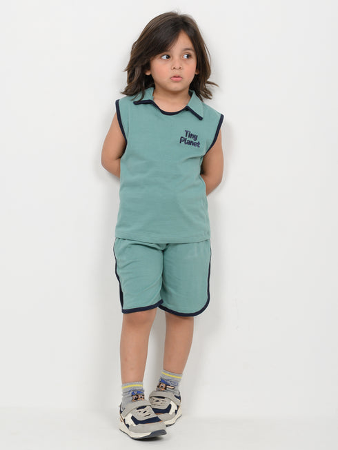 Embroidered Sleeveless Short Set (Sea Green)
