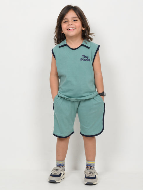 Embroidered Sleeveless Short Set (Sea Green)