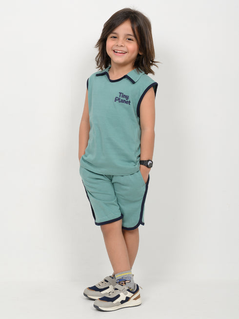 Embroidered Sleeveless Short Set (Sea Green)