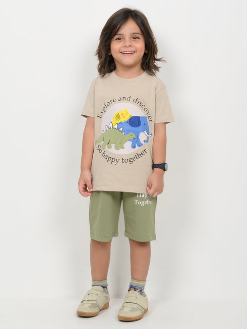 The Happy Together Cotton Short Set (Beige & Olive)