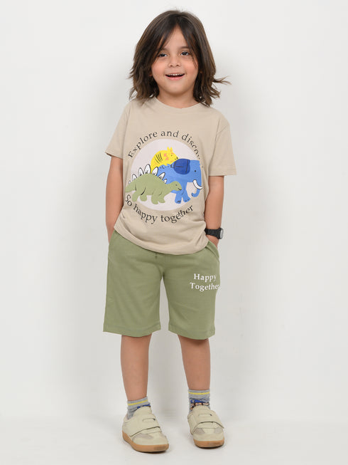 The Happy Together Cotton Short Set (Beige & Olive)