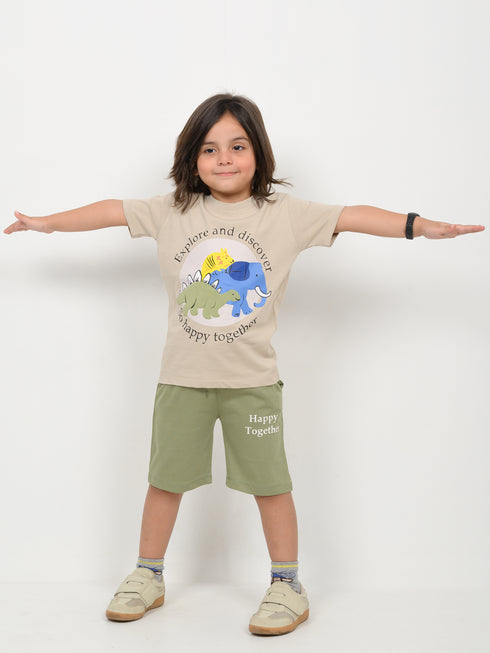 The Happy Together Cotton Short Set (Beige & Olive)