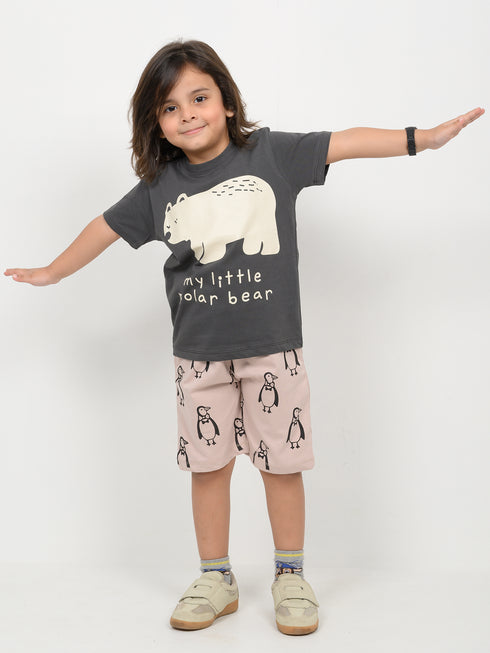 My Little Polar Bear Cotton Short Set (Charcoal Grey & Beige)