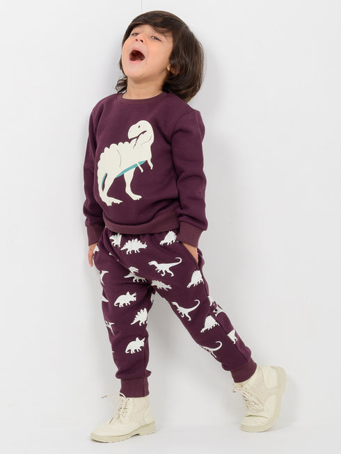 Tiny Rex Fleece Suit (Deep Maroon)