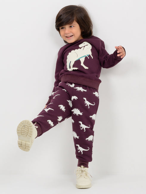 Tiny Rex Fleece Suit (Deep Maroon)