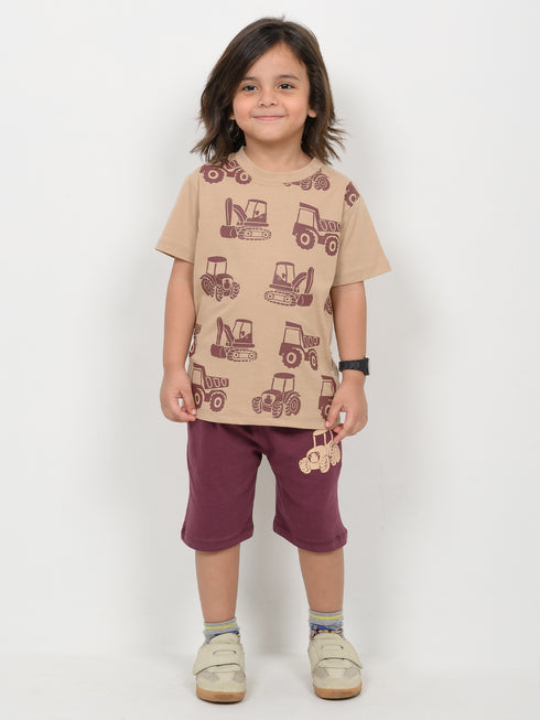 The Master Builder Cotton Short Set (Beige and Dark Purple)