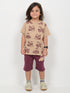 The Master Builder Cotton Short Set (Beige and Dark Purple)