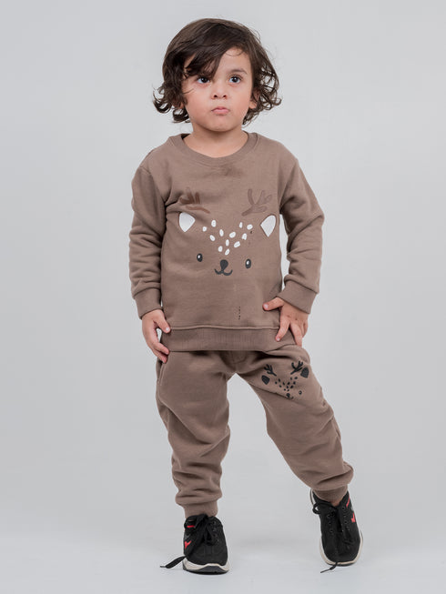 Cozy Deer Fleece Suit (Coffee)